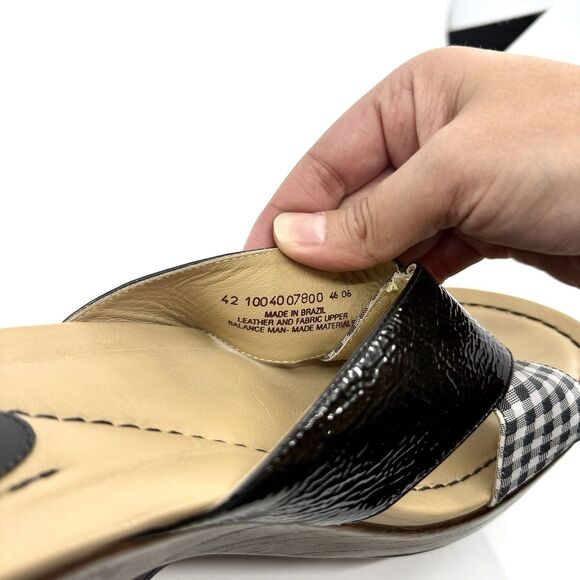 Dansko Wedge Sandals 42 US‎ 11 Black Patent Gingham Slip On Heel Comfort Shoe - Picture 8 of 12